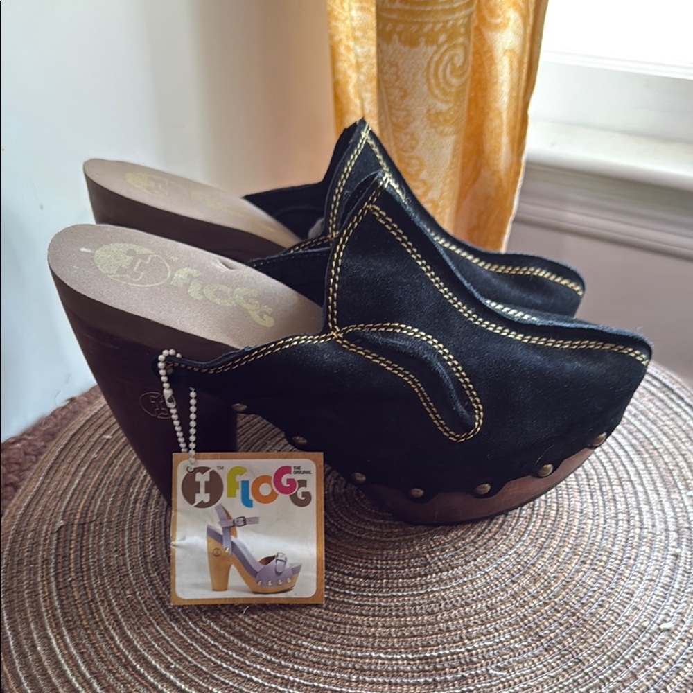 Flogg Sleek Black Platform Mules with High Heel and Textured Finish